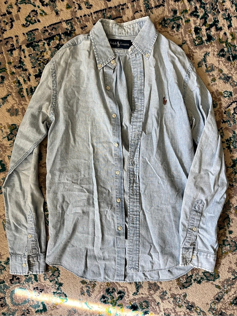Ralph Lauren Chambray Button Down Shirt Blue Small